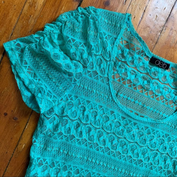 Gorgeous Teal and Metallic Gold Lace Top - Picture 3 of 5